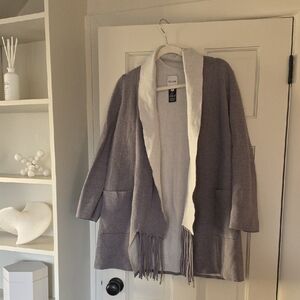 NIC+ZOE Taupe Cardigan with Cream Trim
